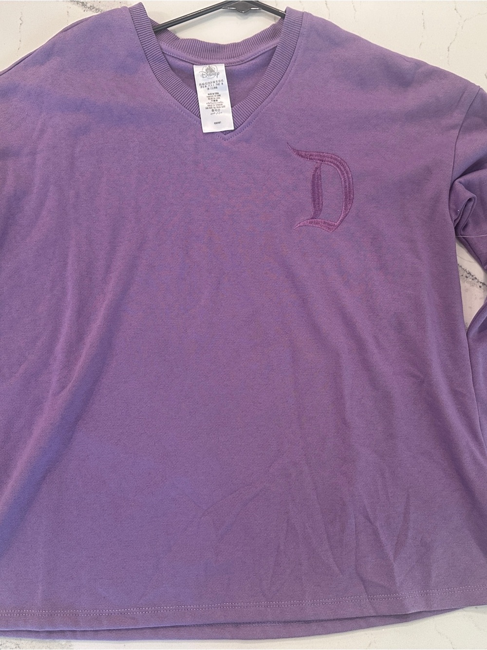 Disney Purple Embroidered “D” Sweatshirt XS Runs Large NWOT